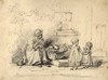 [Woman seated by a basket of fruit, two children and a cat looking on]