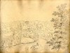 [Distant view of a village by a river in woodland]
