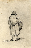 [Back of man wearing hat with basket]