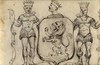 [Three knights supporting a coat of arms of a rampant lion]