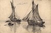 [Two fishing boats under sail and two rowing boats with figures]