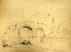 [Unfinished sketch of cottages by a two arch bridge]