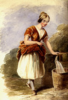 [Young woman filling up a pail with water]