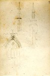 [Studies of a Gothic window and two steeples]