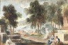 [Landscape with a man washing his feet at a fountain, after Nicholas Poussin]