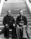 [Rev. Sheehan and Rev. Browning at De La Salle College, front steps, Newtown, Co. Waterford]