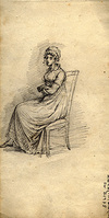 [Young woman seated on a chair]