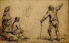 [Man with a stick pointing the way to two figures by the roadside]