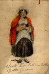 [Woman with a cap, red cloak, black petticoat and spotted gown]
