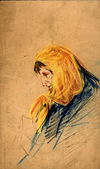 [A woman wearing a yellow scarf]