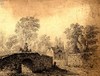 [Horse and rider crossing a bridge]