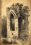 [Ecclesiastical ruins with Gothic windows]