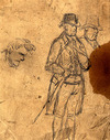 [Two men with hats, unfinished ; A male face, unfinished]