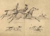 [Three men on horseback and their hounds on a hunt]