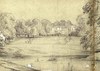 [House viewed across parkland and lake]