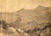 [View looking down on Ayesha Castle, Killiney, and across Killiney Bay and Bray head to the Sugarloaf mountains]