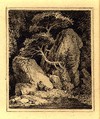 [A man resting against a boulder]