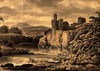 [Castle ruins above a river]