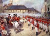 The Lisburn and Lambeg Volunteers firing a feu de joie in the Market Square at Lisburn, in honour of the Convention of 1782.