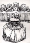 "Fairy Tales of Ireland" W.B. Yeats. Collins '90 Ink drawing from "The Lazy Beauty and her Aunts"