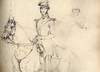 [Sketch of a Cavalry officer, mounted, with details on right of horse's noseband and spur]