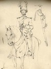 [Portrait of a member of the cavalry mounted, full-length ; Sketch of a sword]