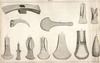[Drawings of bronze axes, palstaves, a socketed sickle and a mould for a palstave]