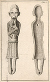 [Drawing of a twelfth century bronze figure with arms crossed and holding the points of his beard in each hands]