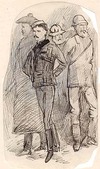 [Probable sketch of Captain Boycott, Captain Somerset Maxwell and Lieutenant Twentyman]