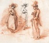 [Pen and chalk drawing of two women and one man]