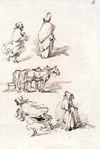 [Ink sketches of women and horses]
