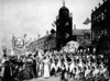 Volunteer demonstration in the Old High Street of Belfast, 1793, in honour of the destruction of the Bastille.