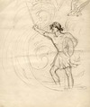 [Irish warrior battling waves with bird flying above him]