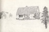 [View of cottage with a beehive nearby].