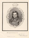 [Daniel O'Connell, M.P., (1775-1847), half length, to left, nearly full face, wearing muffler, double-breasted coat buttoned, in oval wreath of shamrocks with small wreath above and date "1847" in mourning rectangle band.