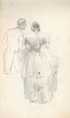 [Man and woman standing, whole-length, backs turned. The woman is holding sheet of music while the man looks over her shoulder]