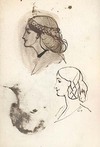 [Two portrait drawings of women, head & shoulders, left profiles, hair plaited and done up]