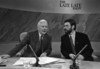 [Gay Byrne chats with Gerry Adams, leader of Sinn Féin on the set of The Late Late Show]