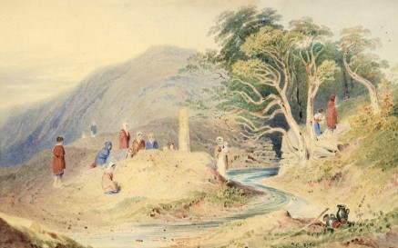 Pictiúr de ‘Oilithrigh ag Tobar Bhríde, Lios Ceannúir, Co. an Chláir’, thart ar 1829-1830