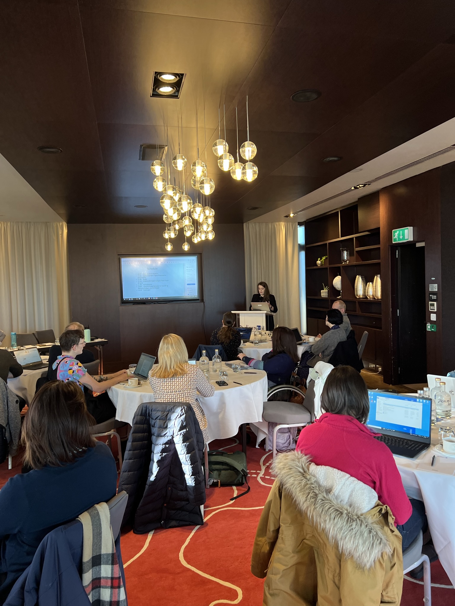 Woman presenting to a room full of people at the Radisson Blu Hotel 