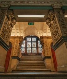 An interior stone stairway in the NLI's Main Library Building