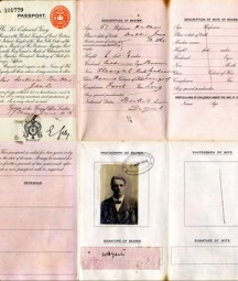 Several pages of WB Yeats' passport laid out flat