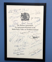 Good Friday Agreement copy on wall inside Seamus Heaney: Listen Now Again exhibition