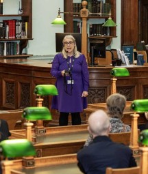 Dr Audrey Whitty, Director of the National Library of Ireland, giving a tour inside the Reading Room