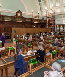 Dr Audrey Whitty, Director of the National Library of Ireland, giving a tour inside the Reading Room