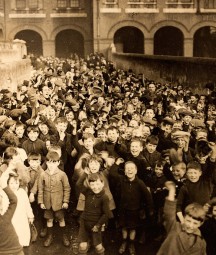 Group of children having a party, Dublin, 1920s at Rutland Street National School.