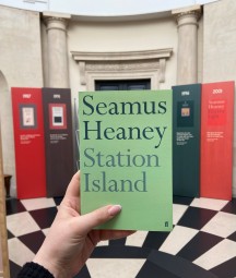 image of seamus heaney's poetry collection 'station island'. the cover is a light green with plain text