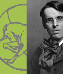 Portrait photograph of the poet WB Yeats and logo from the Yeats society