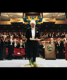 Seamus Heaney poses with the Nobel Prize for Literature he received during the Nobel ceremonies in Stockholm on 10 December 1995 