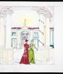 Sketch of two women in the NLI's front hall